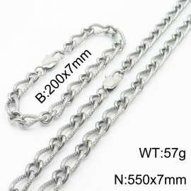 Silver Color Stainless Steel Link Chain 200×7mm Bracelet 500×7mm Necklaces Jewelry Sets For Women Men
