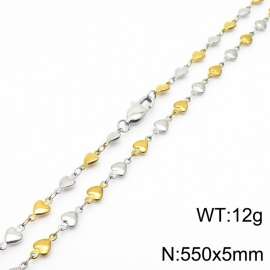550×5mm Gold Silver Color Stainless Steel Heart Chain Necklaces For Women Men