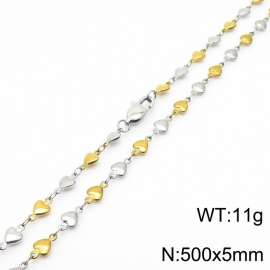 500×5mm Gold Silver Color Stainless Steel Heart Chain Necklaces For Women Men