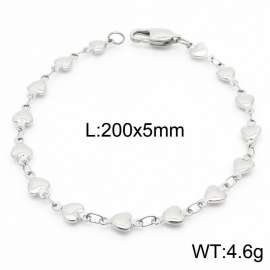 200×5mm Silver Color Stainless Steel Heart Chain Bracelets For Women Men