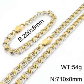 8mm71cm&8mm20cm fashionable stainless steel paper clip chain mixed color bracelet necklace two-piece set