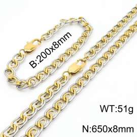 8mm65cm&8mm20cm fashionable stainless steel paper clip chain mixed color bracelet necklace two-piece set