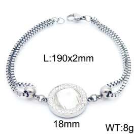 190mm Women Stainless Steel&Rhinestones Box Chain Bracelet with Translucent Zircon Charm