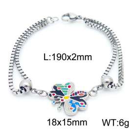 190mm Women Stainless Steel Box Chain Bracelet with Colorful Butterfly Charm