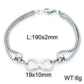 190mm Women Stainless Steel Box Chain Bracelet with Infinity Mark Charm