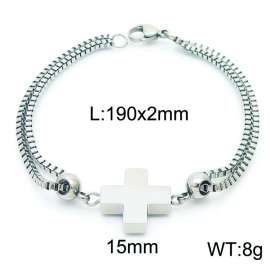 190mm Women Stainless Steel Box Chain Bracelet with Christian Cross Charm