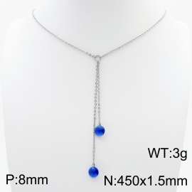 Fashion stainless steel 450 × 1.5mm O-chain hanging tassel hanging deep blue water brick pendant charm silver necklace