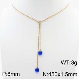 Fashion stainless steel 450 × 1.5mm O-chain hanging tassel hanging deep blue water brick pendant charm gold necklace
