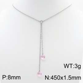 Fashion stainless steel 450 × 1.5mm O-chain hanging tassel hanging light pink water brick pendant charm silver necklace