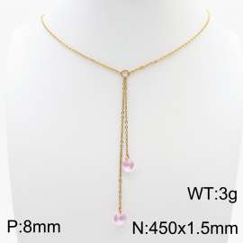 Fashion stainless steel 450 × 1.5mm O-chain hanging tassel hanging light pink water brick pendant charm gold necklace