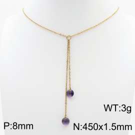 Fashion stainless steel 450 × 1.5mm O-chain hanging tassel hanging dark purple water brick pendant charm gold necklace