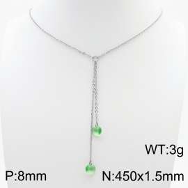 Fashion stainless steel 450 × 1.5mm O-chain hanging tassel hanging light green water brick pendant charm silver necklace