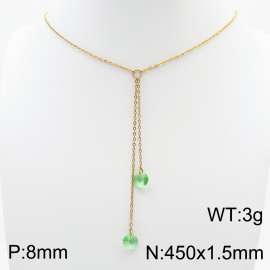 Fashion stainless steel 450 × 1.5mm O-chain hanging tassel hanging light green water brick pendant charm gold necklace