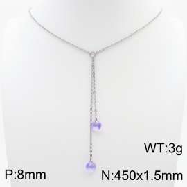 Fashion Stainless Steel 450 × 1.5mm O-chain hanging tassel hanging light purple water brick pendant charm silver necklace