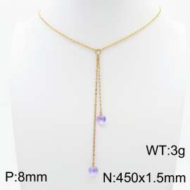 Fashion Stainless Steel 450 × 1.5mm O-chain hanging tassel hanging light purple water brick pendant charm gold necklace
