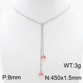 Fashion Stainless Steel 450 × 1.5mm O-chain hanging tassel hanging pink water brick pendant charm silver necklace