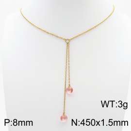 Fashion Stainless Steel 450 × 1.5mm O-chain hanging tassel hanging pink water brick pendant charm gold necklace