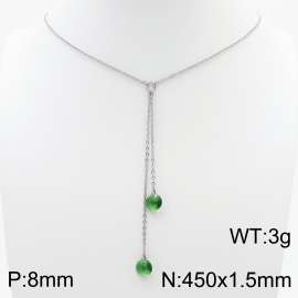 Fashion Stainless Steel 450 × 1.5mm O-chain tassel hanging green water brick pendant charm silver necklace