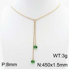 Fashion Stainless Steel 450 × 1.5mm O-chain tassel hanging green water brick pendant charm gold necklace