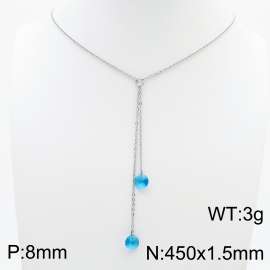 Fashion Stainless Steel 450 × 1.5mm O-chain hanging tassel hanging blue water brick pendant charm silver necklace