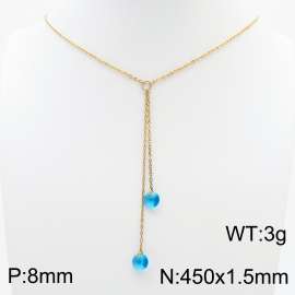 Fashion Stainless Steel 450 × 1.5mm O-chain hanging tassel hanging blue water brick pendant charm gold necklace