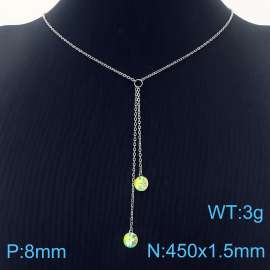 Fashion Stainless Steel 450 × 1.5mm O-chain hanging tassel hanging light green water brick pendant charm silver necklace