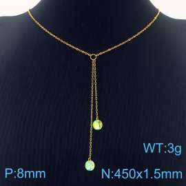 Fashion Stainless Steel 450 × 1.5mm O-chain hanging tassel hanging light green water brick pendant charm gold necklace
