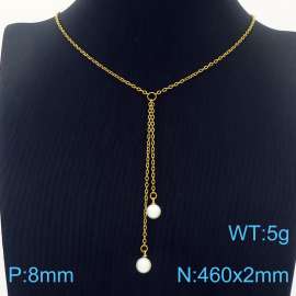 Fashion Stainless Steel 460 × 2mm O-chain hanging tassel hanging white pearl pendant charm gold necklace