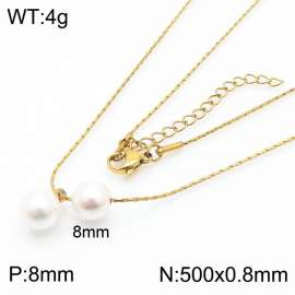 Fashion stainless steel 500 × 0.8mm Fine Chain Hanging Round White Bead Pendant Pearl Charm Gold Necklace