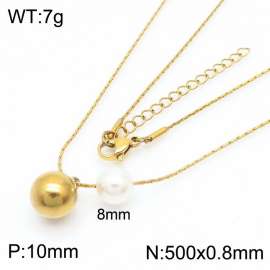 Fashion stainless steel 500 × 0.8mm Fine Chain Hanging Round Gold Bead Pendant Pearl Charm Gold Necklace