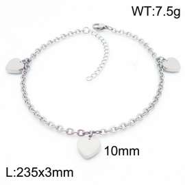 Fashion stainless steel 235 × 3mm O-Chain Hanging Heart shaped Pendant Jewelry Charm Silver Anklet