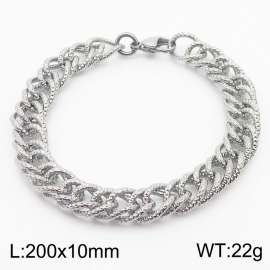 200x10mm Checkered Pattern Chain & Link Bracelet Bracelet for Men Stainless Steel Silver Bracelet