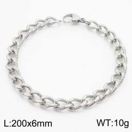 European and American Fashion Minimalist 200×6mm embossed chain lobster clasp jewelry silver  bracelet