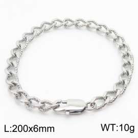 European and American fashion minimalist 200×6mm embossed pattern chain with Japanese buckle jewelry silver bracelet