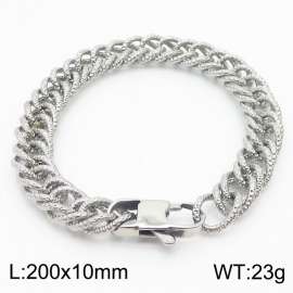 European and American fashion minimalist 200×10mm embossed double-layer thick chain Japanese buckle jewelry silver bracelet