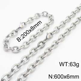 Japanese and Korean style stainless steel O-chain men's  bracelet necklace set