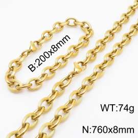 Hip hop style stainless steel splicing O-shaped chain men'sbracelet necklace set