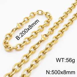 Hip hop style stainless steel splicing O-shaped chain men'sbracelet necklace set