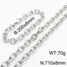Japanese and Korean style stainless steel O-chain men's  bracelet necklace set