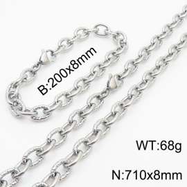 8mm steel color embossed steel color men's Korean stainless steel bracelet necklace set