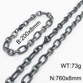 Personalized Boiled Black 760 * 8mm O-shaped Chain Titanium Steel Set