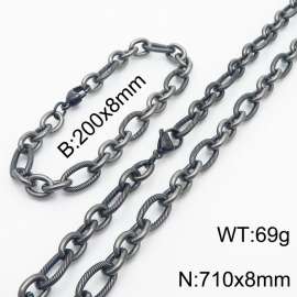 Personalized Boiled Black 710 * 8mm O-shaped Chain Titanium Steel Set