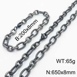 Personalized Boiled Black 650 * 8mm O-shaped Chain Titanium Steel Set