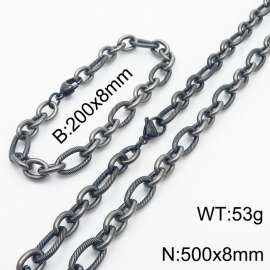 Personalized Boiled Black500 * 8mm O-shaped Chain Titanium Steel Set
