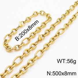 8*200/500mm Japanese and Korean wind machine weaving boiled Gold color stainless steel men Bracelet necklace set