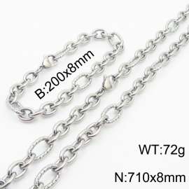 8*200/710mm  Japanese and Korean wind machine weaving boiled steel color stainless steel men Bracelet necklace set