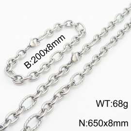 8*200/650mm Japanese and Korean wind machine weaving boiled steel color stainless steel men Bracelet necklace set