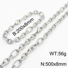 8*200/500mm Japanese and Korean wind machine weaving boiled steel color stainless steel men Bracelet necklace set