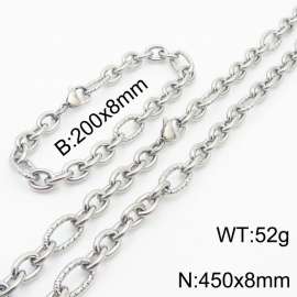 8*200/450mm Japanese and Korean wind machine weaving boiled steel color stainless steel men Bracelet necklace set