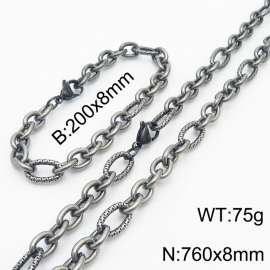 8*200/760mm Japanese and Korean wind machine weaving boiled black O-chain stainless steel men  Bracelet necklace set